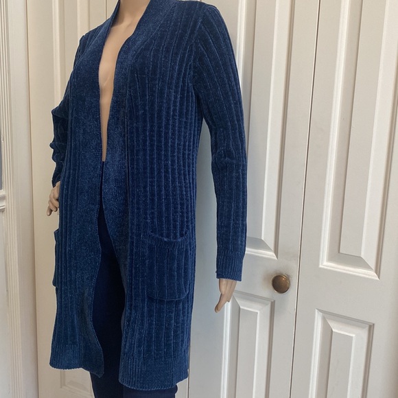 Marty M Womens M Blue Long Soft Open Cardigan. Ribbed with pockets. So comfy! - Picture 3 of 12